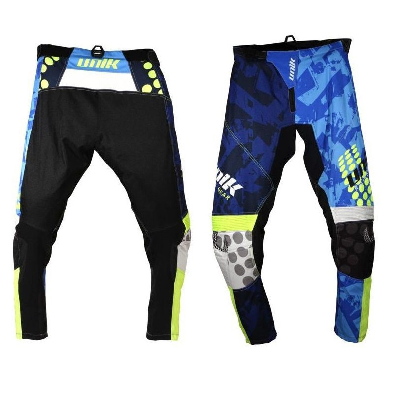 Pantaloni motociclete cross-enduro Unik Racing model MX01 culoare: albastru/verde fluor