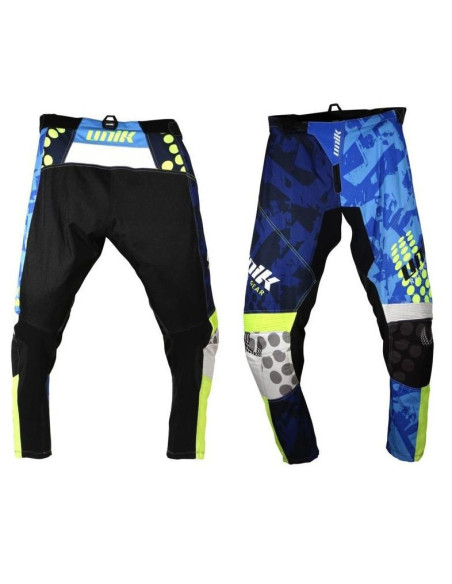Pantaloni motociclete cross-enduro Unik Racing model MX01 culoare: albastru/verde fluor