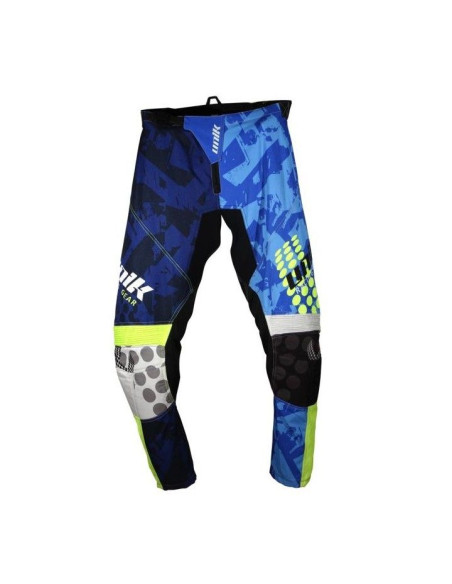 Pantaloni motociclete cross-enduro Unik Racing model MX01 culoare: albastru/verde fluor