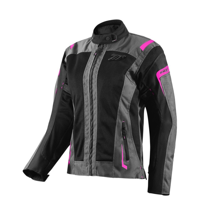 Geaca (jacheta) motociclete femei Touring Seventy vara model SD-JT68 Sahara culoare: gri/fuchsia (roz)