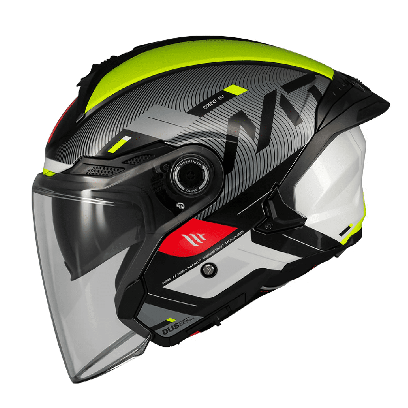Casca open face motociclete MT Cosmo SV Silence B3 galben fluor lucios (ochelari soare integrati) - tip viziera: MT-V-37