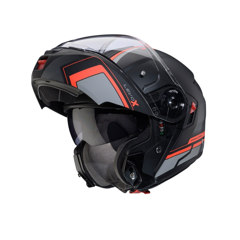 Casca modulabila (flip-up) Caberg model Levo X Elite L7 negru/gri/rosu fluor mat Pinlock ready - lentila Pinlock inclusa (fibra 