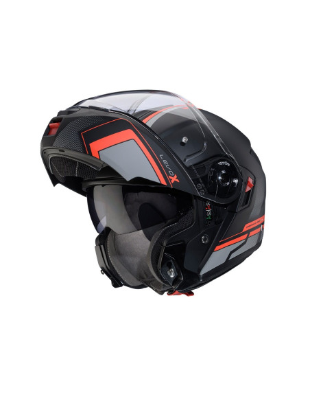 Casca modulabila (flip-up) Caberg model Levo X Elite L7 negru/gri/rosu fluor mat Pinlock ready - lentila Pinlock inclusa (fibra 