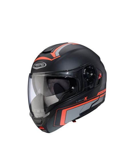 Casca modulabila (flip-up) Caberg model Levo X Elite L7 negru/gri/rosu fluor mat Pinlock ready - lentila Pinlock inclusa (fibra 