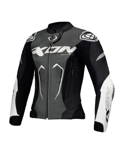 Geaca (jacheta) motociclete femei piele Racing Ixon vara model Vortex 3 LS culoare: negru/antracit/alb