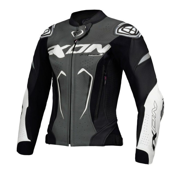 Geaca (jacheta) motociclete femei piele Racing Ixon vara model Vortex 3 LS culoare: negru/antracit/alb