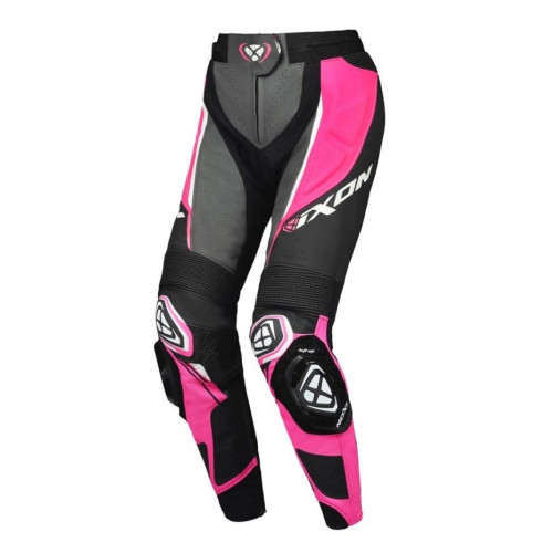 Pantaloni motociclete femei piele Racing Ixon vara model Vortex 3 LS culoare: negru/roz/alb