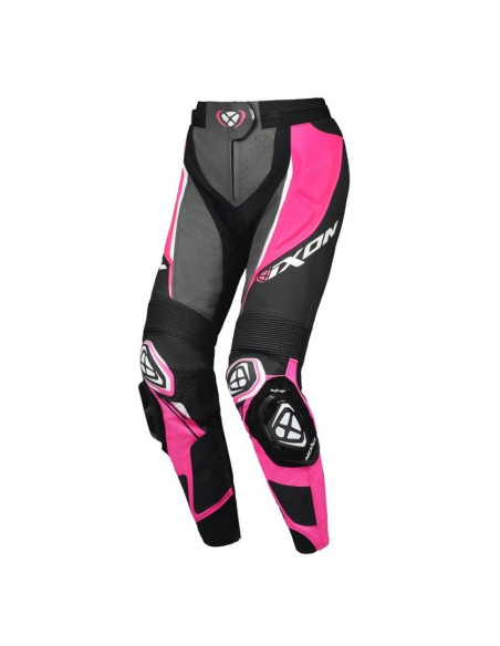 Pantaloni motociclete femei piele Racing Ixon vara model Vortex 3 LS culoare: negru/roz/alb