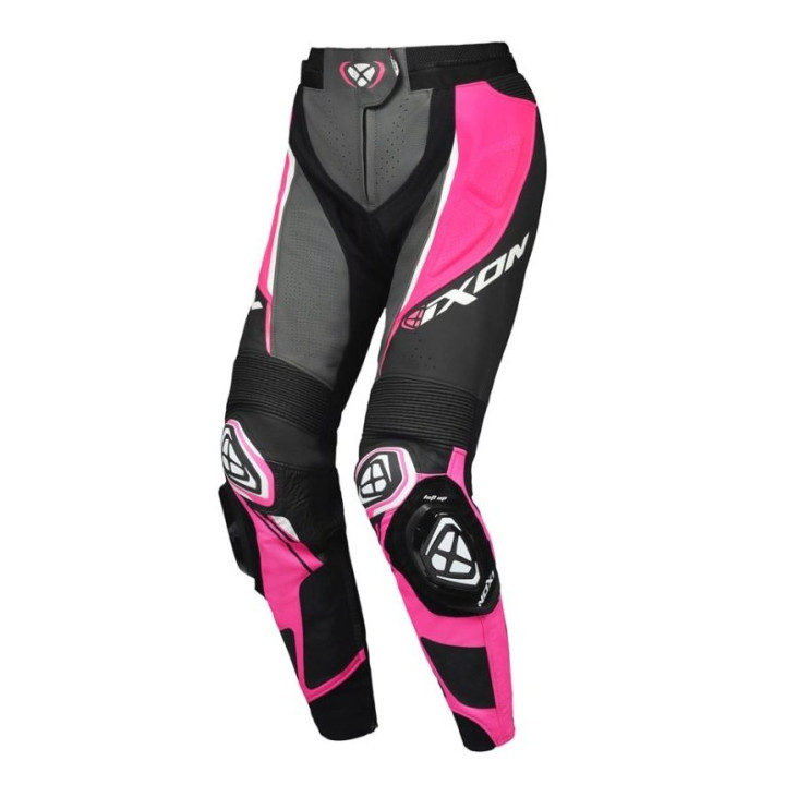 Pantaloni motociclete femei piele Racing Ixon vara model Vortex 3 LS culoare: negru/roz/alb