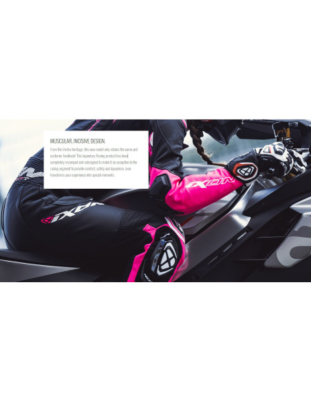 Pantaloni motociclete femei piele Racing Ixon vara model Vortex 3 LS culoare: negru/roz/alb