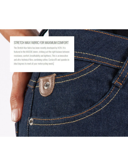 Blugi (jeans) moto femei Ixon model Maddie culoare: Dark raw (albastru) (Cordura® Denim) - Slim Fit - clasa AA