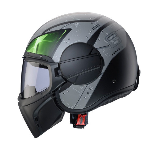 Casca Caberg model Ghost X Vyrus P7 negru/gri/verde fluor mat - fibra de sticla - omologare noua ECE 22.06 2
