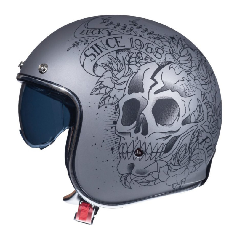 Casca open face motociclete MT Le Mans 2 SV Skull &amp Rose A2 negru/gri mat (ochelari soare integrati)