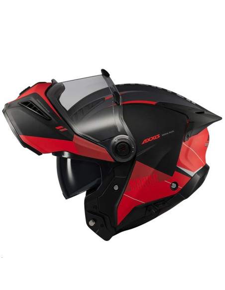 Casca modulabila (flip-up) Axxis GhostFighter SV Maniac B5 negru/rosu mat (ochelari soare integrati) Pinlock Ready – tip viziera