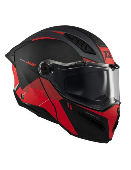 Casca modulabila (flip-up) Axxis GhostFighter SV Maniac B5 negru/rosu mat (ochelari soare integrati) Pinlock Ready – tip viziera