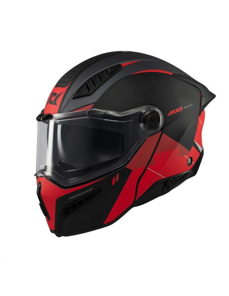 Casca modulabila (flip-up) Axxis GhostFighter SV Maniac B5 negru/rosu mat (ochelari soare integrati) Pinlock Ready – tip viziera
