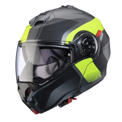 Casca modulabila (flip-up) Caberg model Duke Evo SV Indy L1 gun metal (titanium)/galben fluor/negru mat Pinlock ready - lentila 