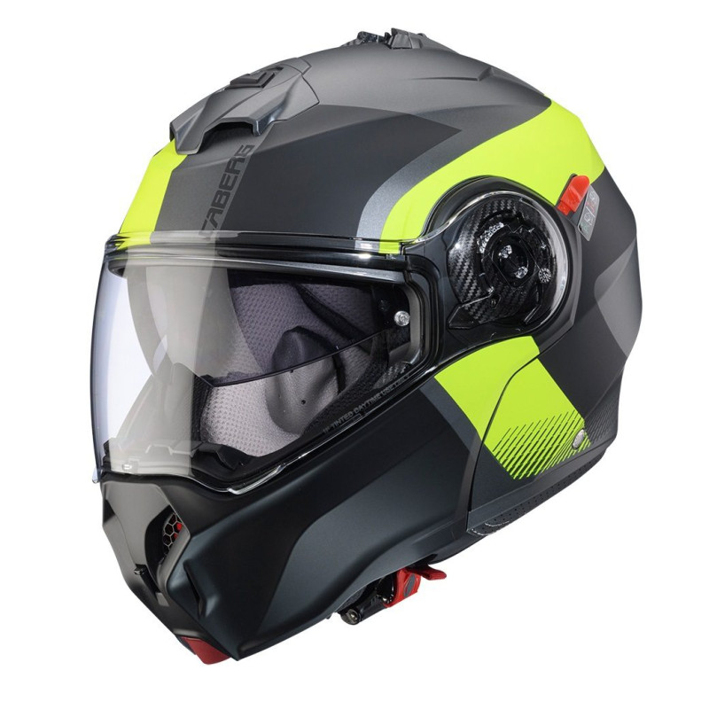 Casca modulabila (flip-up) Caberg model Duke Evo SV Indy L1 gun metal (titanium)/galben fluor/negru mat Pinlock ready - lentila 