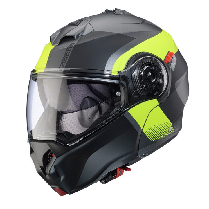 Casca modulabila (flip-up) Caberg model Duke Evo SV Indy L1 gun metal (titanium)/galben fluor/negru mat Pinlock ready - lentila 