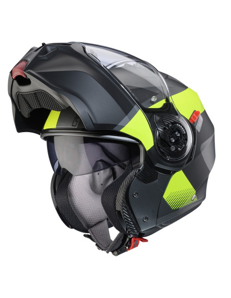 Casca modulabila (flip-up) Caberg model Duke Evo SV Indy L1 gun metal (titanium)/galben fluor/negru mat Pinlock ready - lentila 
