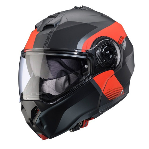 Casca modulabila (flip-up) Caberg model Duke Evo SV Indy L2 gun metal (titanium)/rosu fluor/negru mat Pinlock ready - lentila Pi