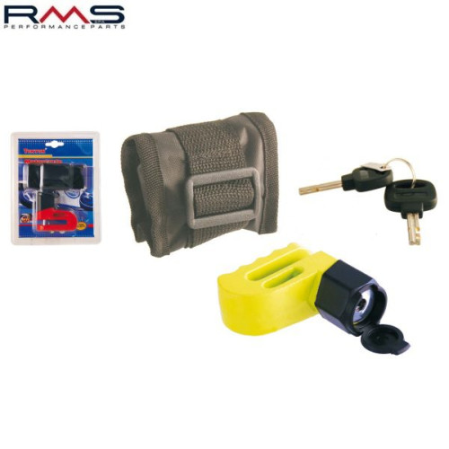 Lacat antifurt blocare disc frana RMS MINI DISC LOCK DE-LUXE - culoare: galben/rosu (diametru PIN blocare disc: 6 mm)