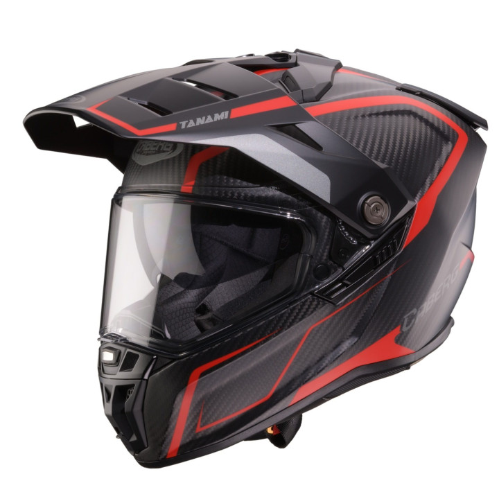 Casca adventure/off road Caberg model Tanami SV Gravity Q8 rosu/gri/negru carbon Pinlock ready - lentila Pinlock inclusa (100% c