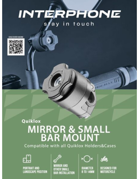 Suport telefon Interphone model Quiklox MIRROR MOUNT – suport universal montare telefon – montaj pe oglinda