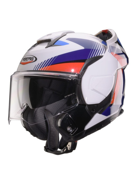Casca modulabila (flip-back) Caberg model Trip SV Lunar O5 alb/rosu/albastru lucios Pinlock ready - lentila Pinlock inclusa