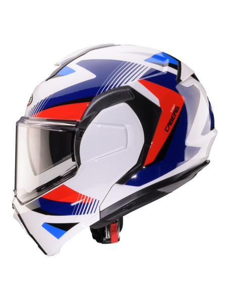 Casca modulabila (flip-back) Caberg model Trip SV Lunar O5 alb/rosu/albastru lucios Pinlock ready - lentila Pinlock inclusa
