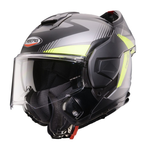 Casca modulabila (flip-back) Caberg model Trip SV Lunar L6 negru/gri/galben fluor mat Pinlock ready - lentila Pinlock inclusa