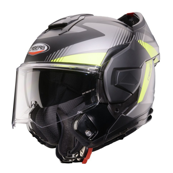 Casca modulabila (flip-back) Caberg model Trip SV Lunar L6 negru/gri/galben fluor mat Pinlock ready - lentila Pinlock inclusa