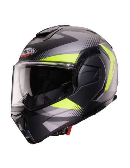 Casca modulabila (flip-back) Caberg model Trip SV Lunar L6 negru/gri/galben fluor mat Pinlock ready - lentila Pinlock inclusa