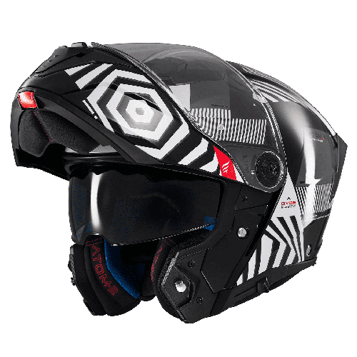 Casca modulabila MT Atom 2 SV Strange B2 negru/alb lucios (ochelari soare integrati) Pinlock Ready - tip viziera: MT-V-35