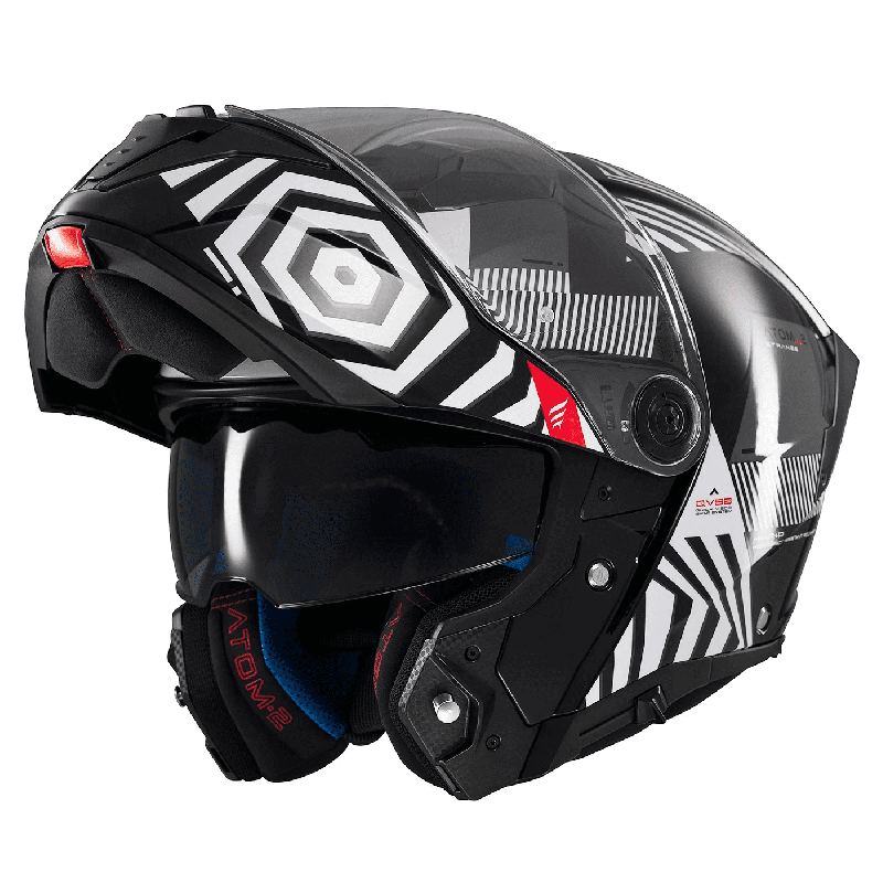 Casca modulabila MT Atom 2 SV Strange B2 negru/alb lucios (ochelari soare integrati) Pinlock Ready - tip viziera: MT-V-35