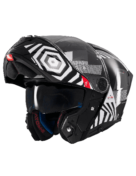 Casca modulabila MT Atom 2 SV Strange B2 negru/alb lucios (ochelari soare integrati) Pinlock Ready - tip viziera: MT-V-35