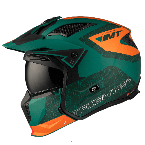 Casca MT Streetfighter SV S Totem C6 verde mat (ochelari soare integrati) - masca (protectie) barbie si cozoroc detasabile - omo