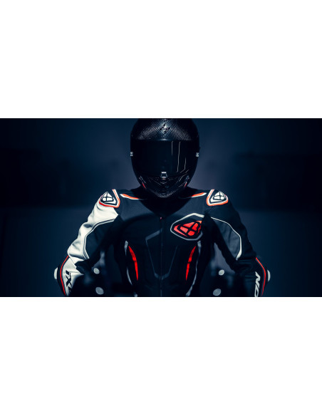 Costum (combinezon) motociclete barbati piele Ixon vara model Demonio culoare: negru/alb/rosu