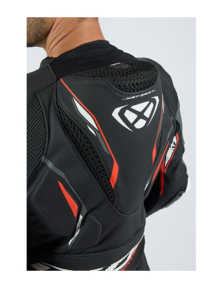 Costum (combinezon) motociclete barbati piele Ixon vara model Demonio culoare: negru/alb/rosu
