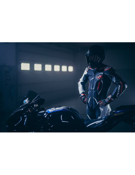 Costum (combinezon) motociclete barbati piele Ixon vara model Demonio culoare: negru/alb/rosu