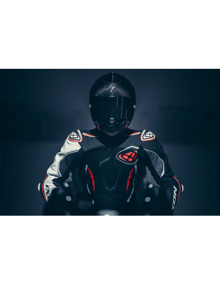 Costum (combinezon) motociclete barbati piele Ixon vara model Demonio culoare: negru/alb/rosu