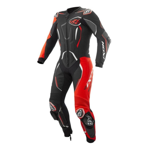 Costum (combinezon) motociclete barbati piele Ixon vara model Demonio culoare: negru/rosu/alb