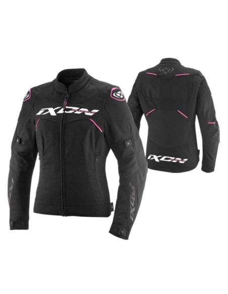 Geaca (jacheta) motociclete femei Racing/Roadster Ixon All season model Meteor 31 LS culoare: negru/alb/roz (concept 3 in 1)