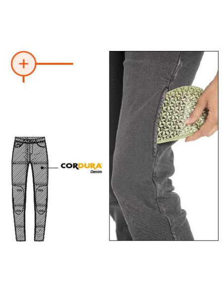 Blugi (jeans) moto femei Ixon model Dany LS culoare: albastru (stonewash) (Cordura® Denim) - Regular - clasa AA