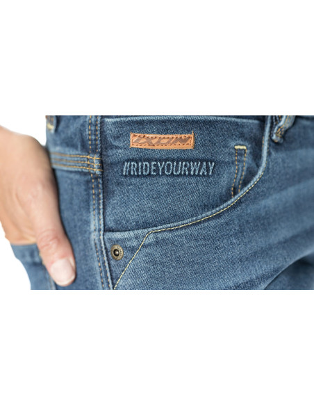 Blugi (jeans) moto femei Ixon model Billie LS culoare: albastru (stonewash) (Cordura® Denim) - Slim Fit - clasa AA