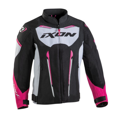 Geaca (jacheta) motociclete copii Racing/Roadster Ixon vara model Striker AIR KID culoare: negru/alb/fuchsia (roz)