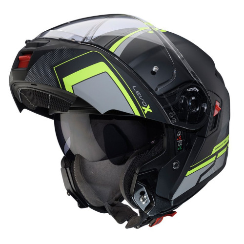 Casca modulabila (flip-up) Caberg model Levo X Elite L6 negru/gri/galben fluor mat Pinlock ready - lentila Pinlock inclusa (fibr