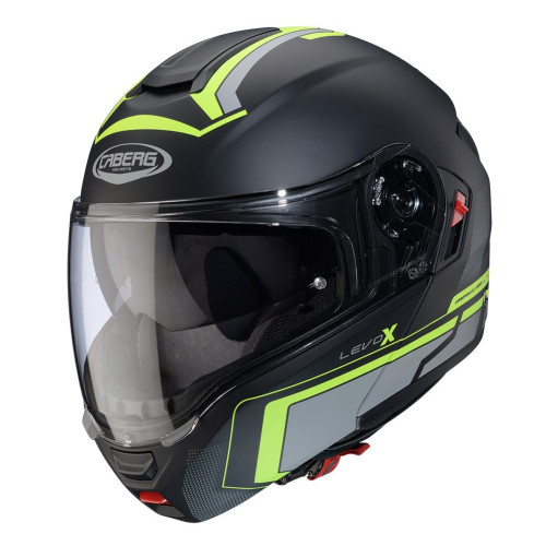 Casca modulabila (flip-up) Caberg model Levo X Elite L6 negru/gri/galben fluor mat Pinlock ready - lentila Pinlock inclusa (fibr 2