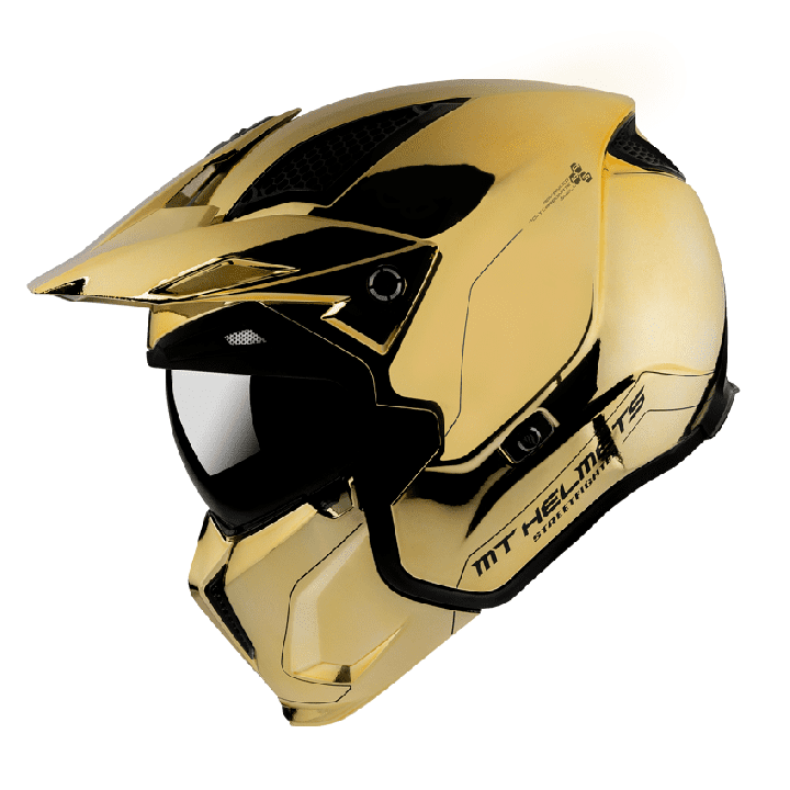 Casca MT Streetfighter SV A9 auriu cromat lucios (ochelari soare integrati) - masca (protectie) barbie si cozoroc detasabile - e
