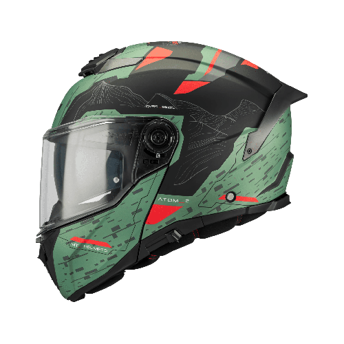 Casca modulabila MT Atom 2 SV Highlands C6 verde mat (ochelari soare integrati) + lentila antiaburire Pinlock 70 cadou - tip viz 2